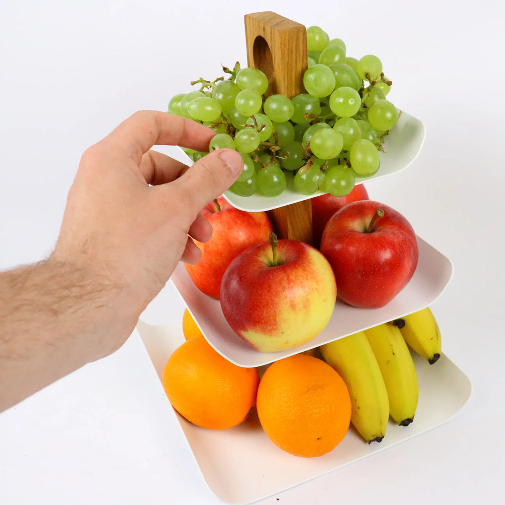 Modern 3-Tier Wood & Metal Fruit Stand – Black, 33 cm