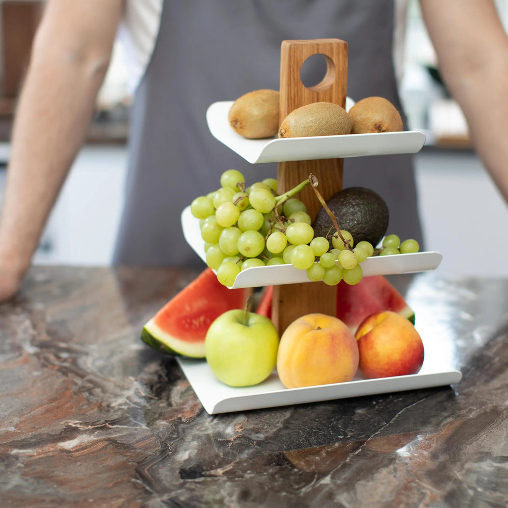 Modern 3-Tier Wood & Metal Fruit Stand – Black, 33 cm
