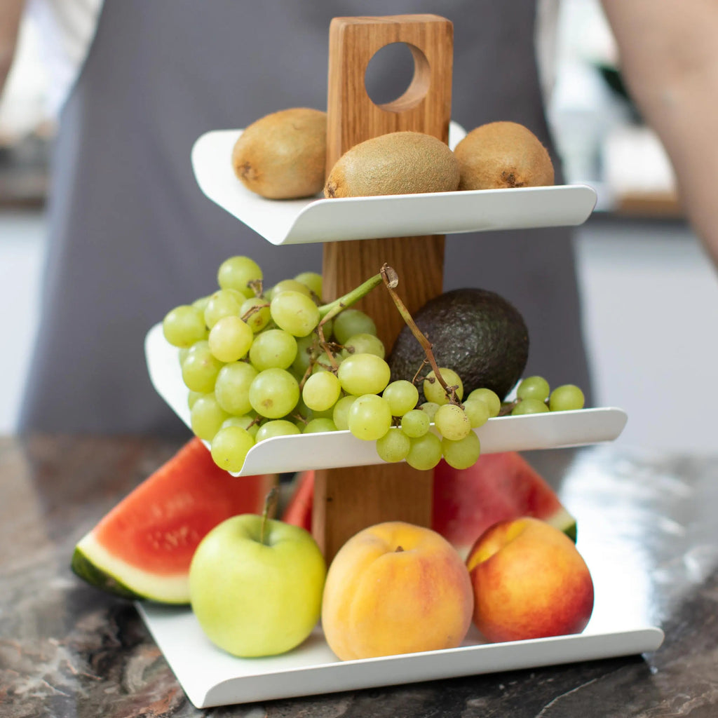 Modern 3-Tier Wood & Metal Fruit Stand – Black, 33 cm