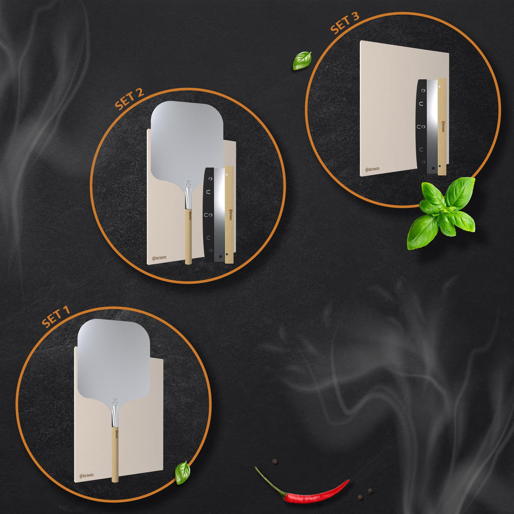 DELUXE Cordierite Pizza Stone Set with Pizza Peel & Cutter
