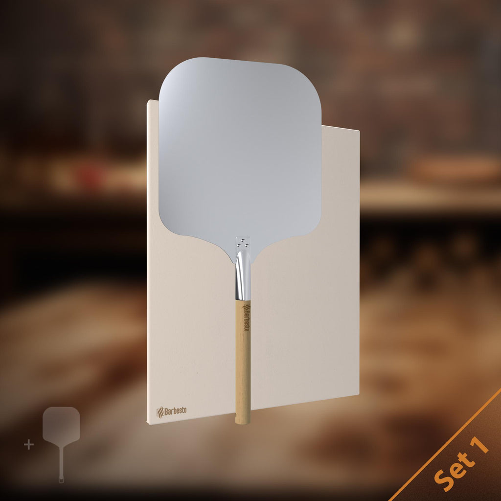 DELUXE Cordierite Pizza Stone Set with Pizza Peel & Cutter