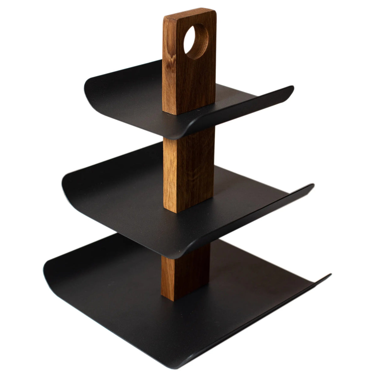 Modern 3-Tier Wood & Metal Fruit Stand – Black, 33 cm