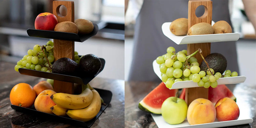 Modern 3-Tier Wood & Metal Fruit Stand – Black, 33 cm