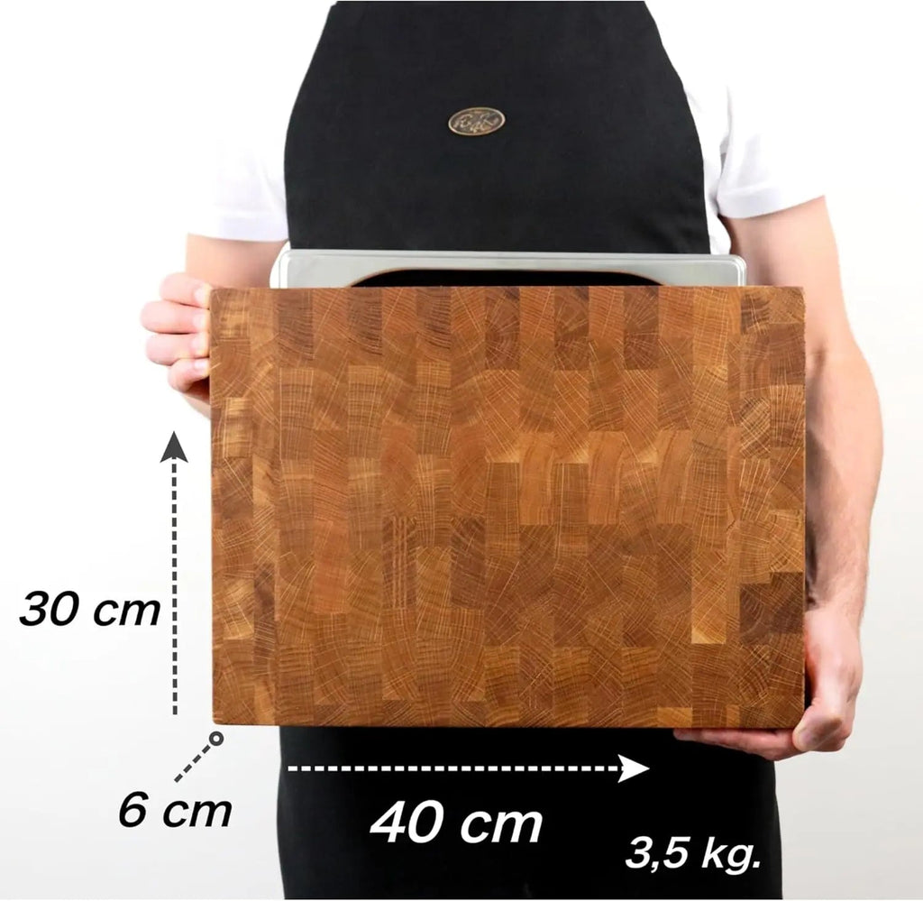Stirnholz-Schneidebrett mit Auffangschale – 40 × 30 × 6 cm