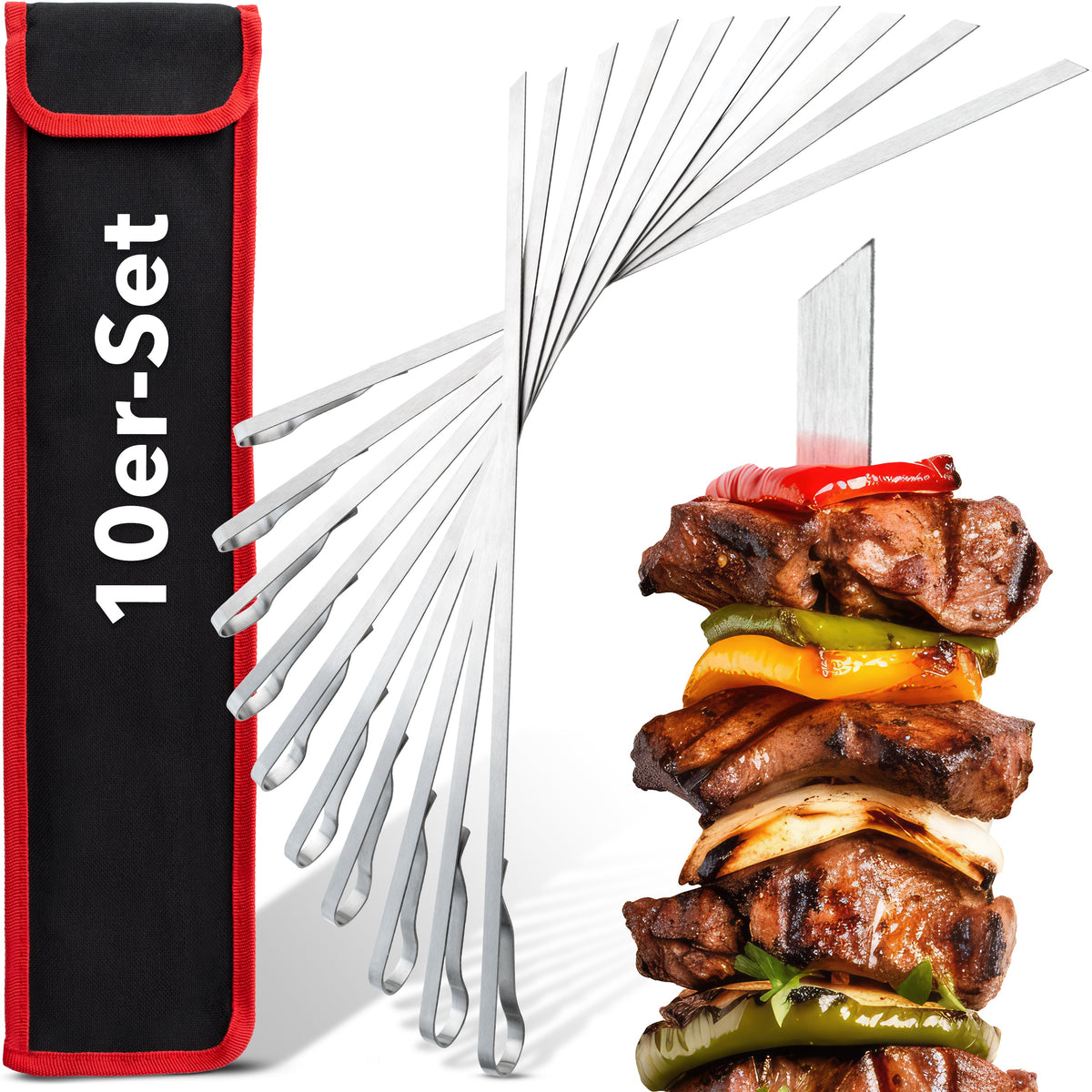 Edelstahl-Grillspieße mit Tasche – 10er-Set
