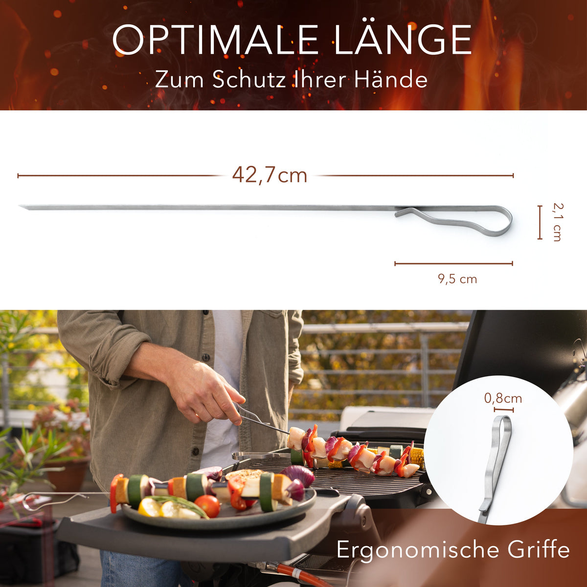 Edelstahl-Grillspieße mit Tasche – 10er-Set