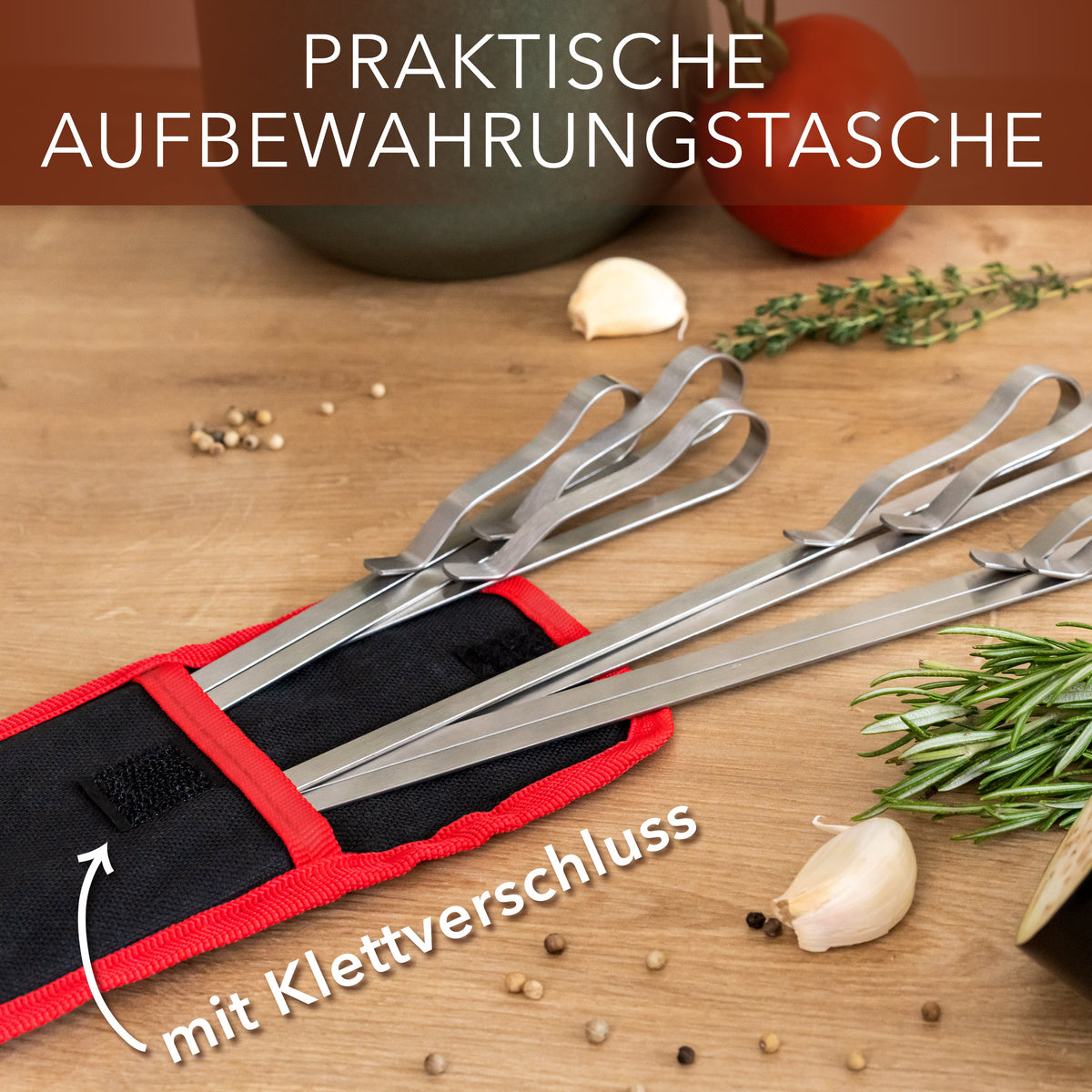 Edelstahl-Grillspieße mit Tasche – 10er-Set
