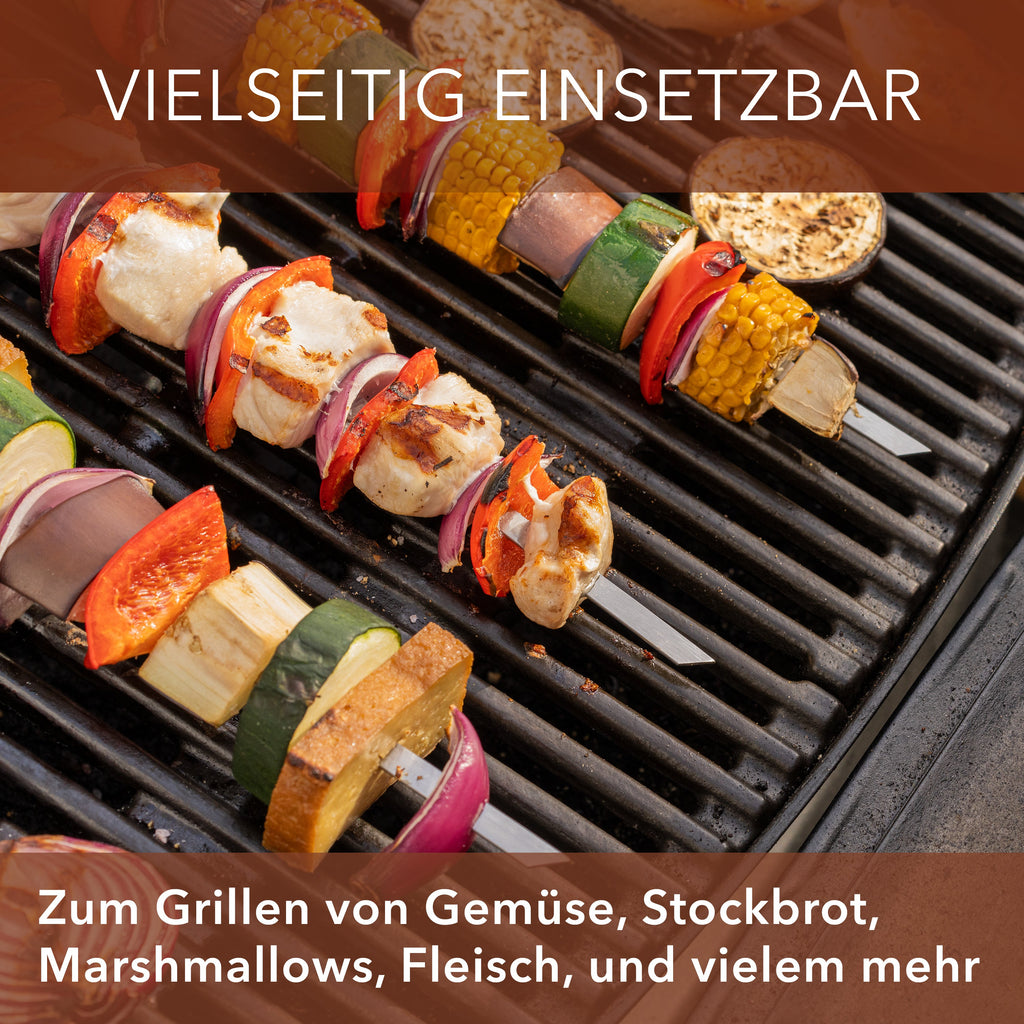 Long Stainless Steel BBQ Skewers for Meat & Vegetables – Pack of 10