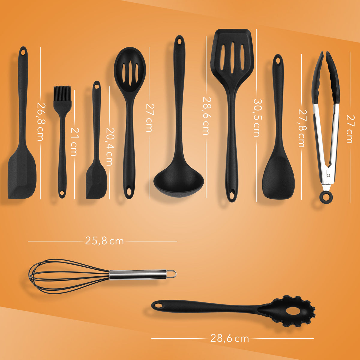 Silikon-Küchenhelfer mit Edelstahl – 10er-Set