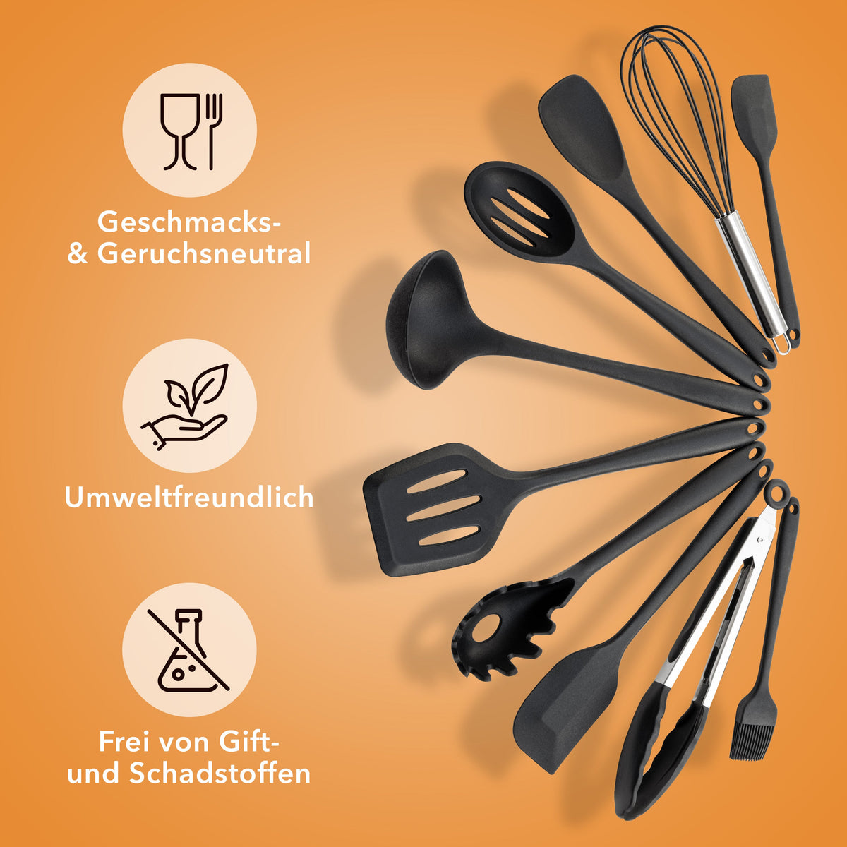 Silikon-Küchenhelfer mit Edelstahl – 10er-Set