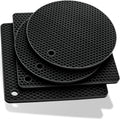 Black Round & Square Silicone Trivets and Pot Holders – Set of 4