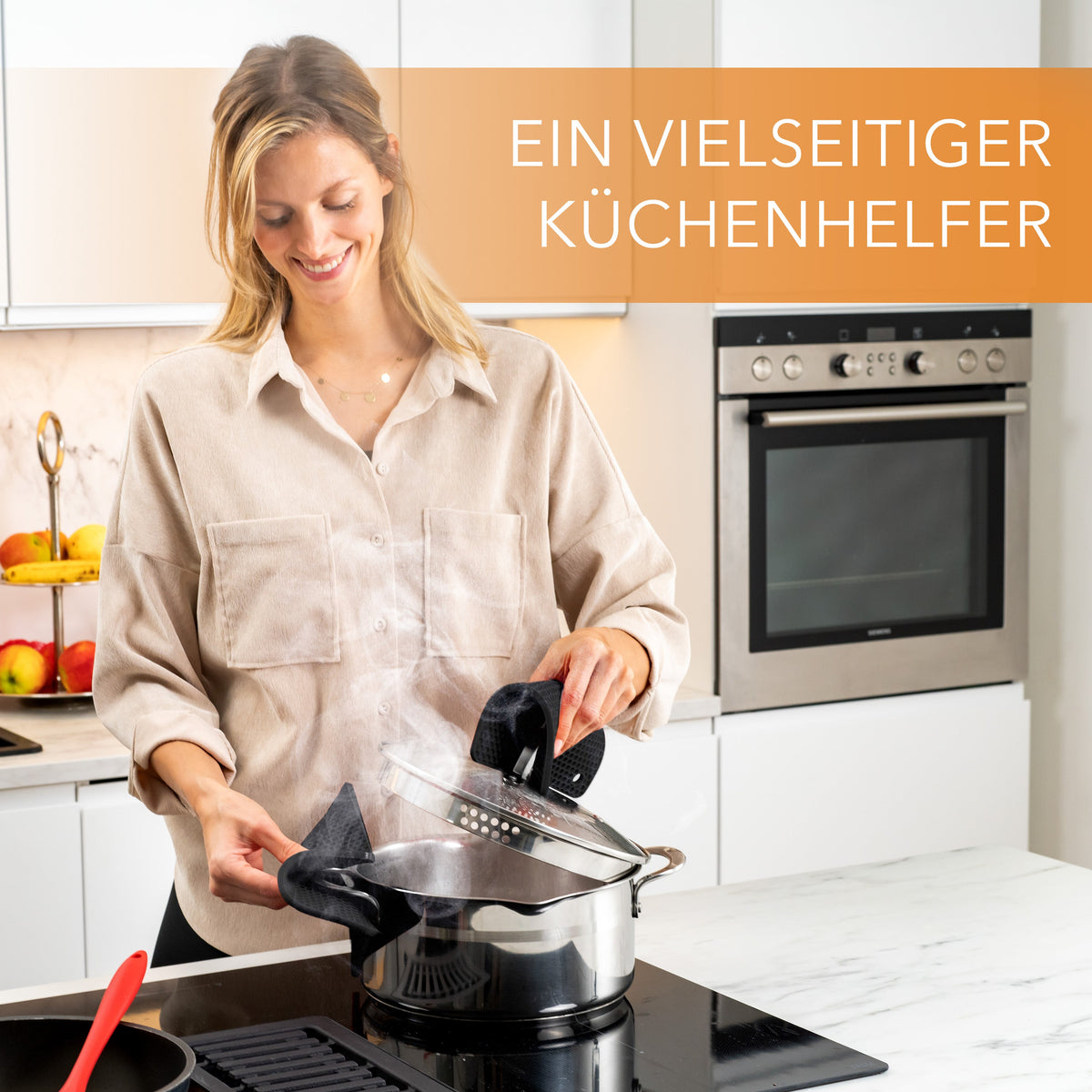 Silikon-Topfuntersetzer – 4er-Set, Schwarz