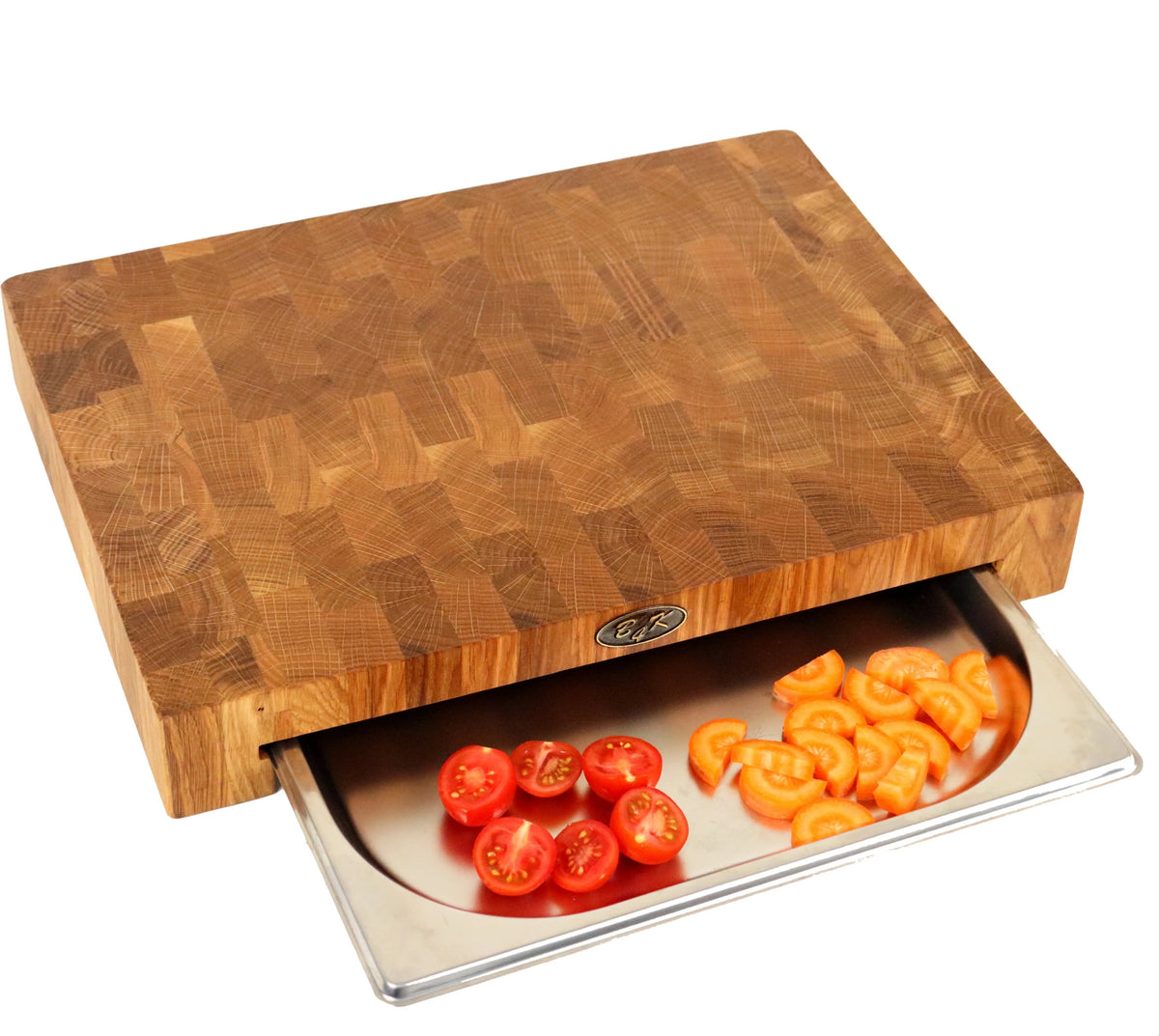 Stirnholz-Schneidebrett mit Auffangschale – 40 × 30 × 6 cm