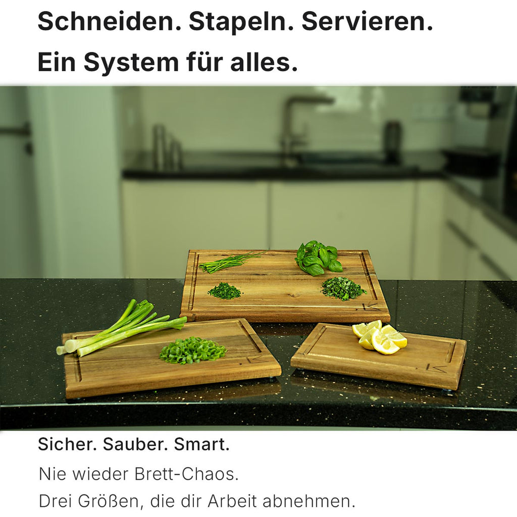 Akazien-Schneidebretter mit Halter – 3er-Set