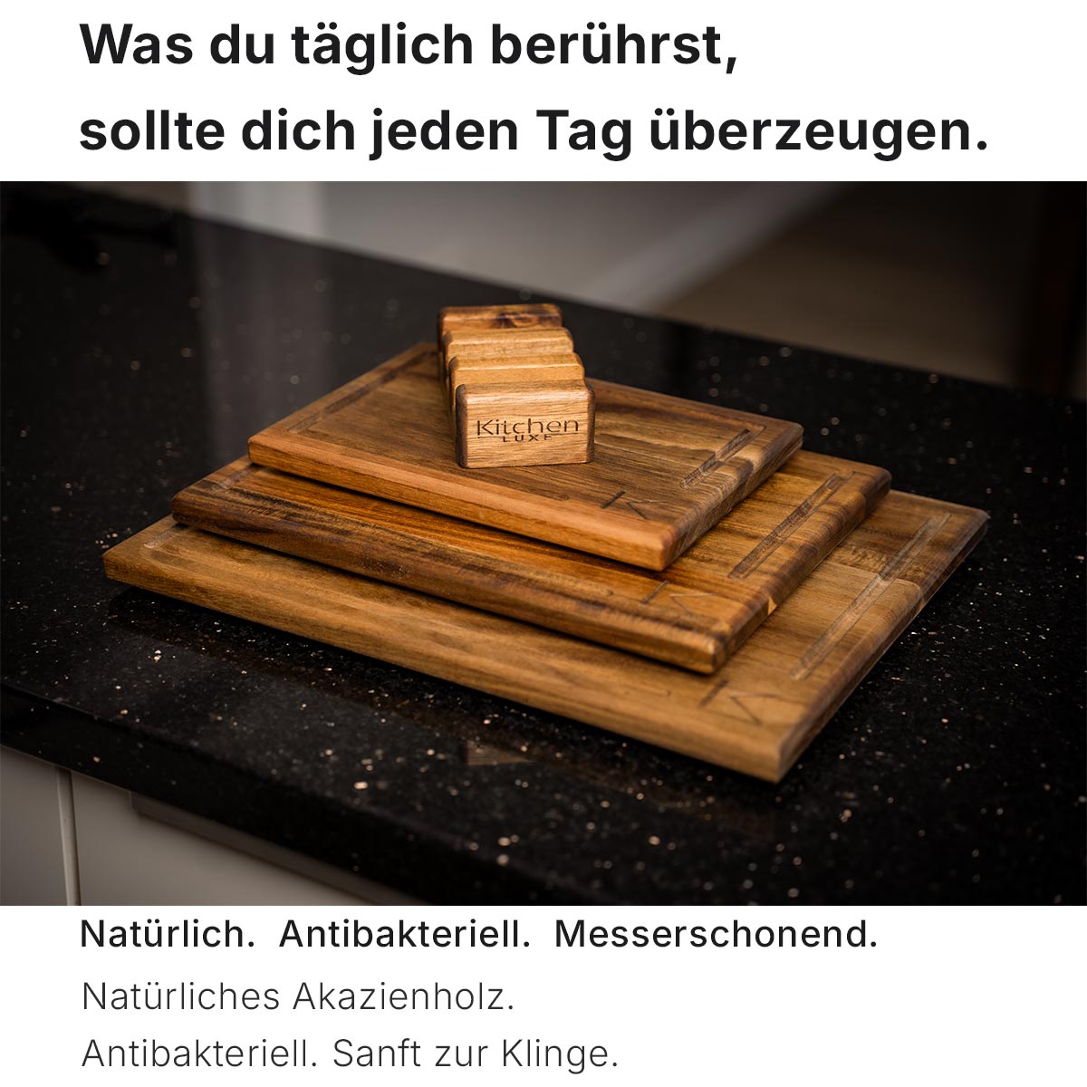 Akazien-Schneidebretter mit Halter – 3er-Set