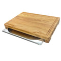 Oak Chopping Board with Collection Tray, 37 × 27 × 4.2 cm – Stainless Steel Drawer & Juice Groove