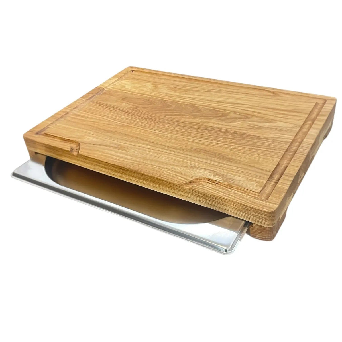 Eichen-Schneidebrett mit Auffangschale – 37 × 27 cm