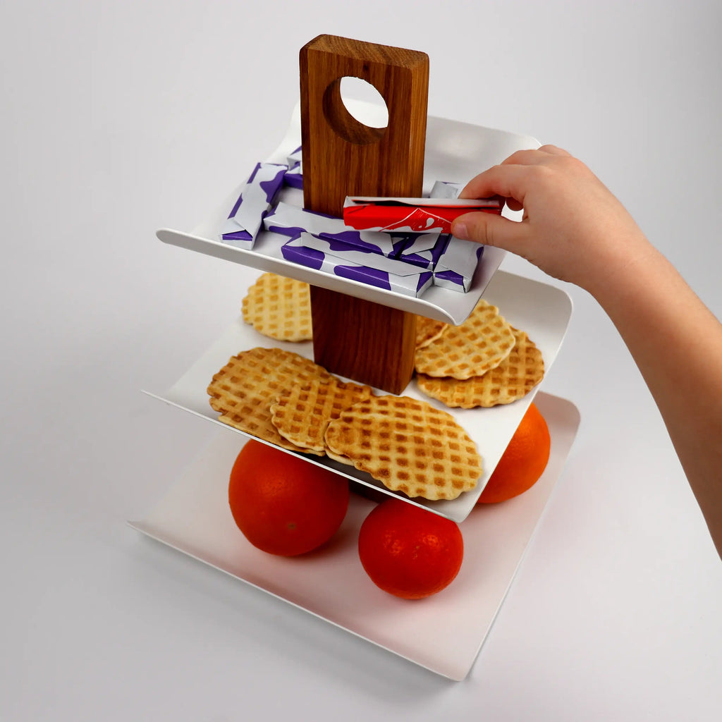Modern 3-Tier Wood & Metal Fruit Stand – Black, 33 cm
