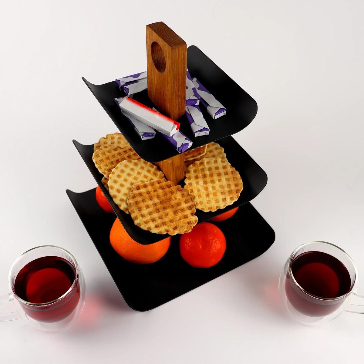 Modern 3-Tier Wood & Metal Fruit Stand – Black, 33 cm